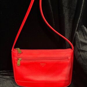 Fossil Bright Red Leather Crossbody Bag